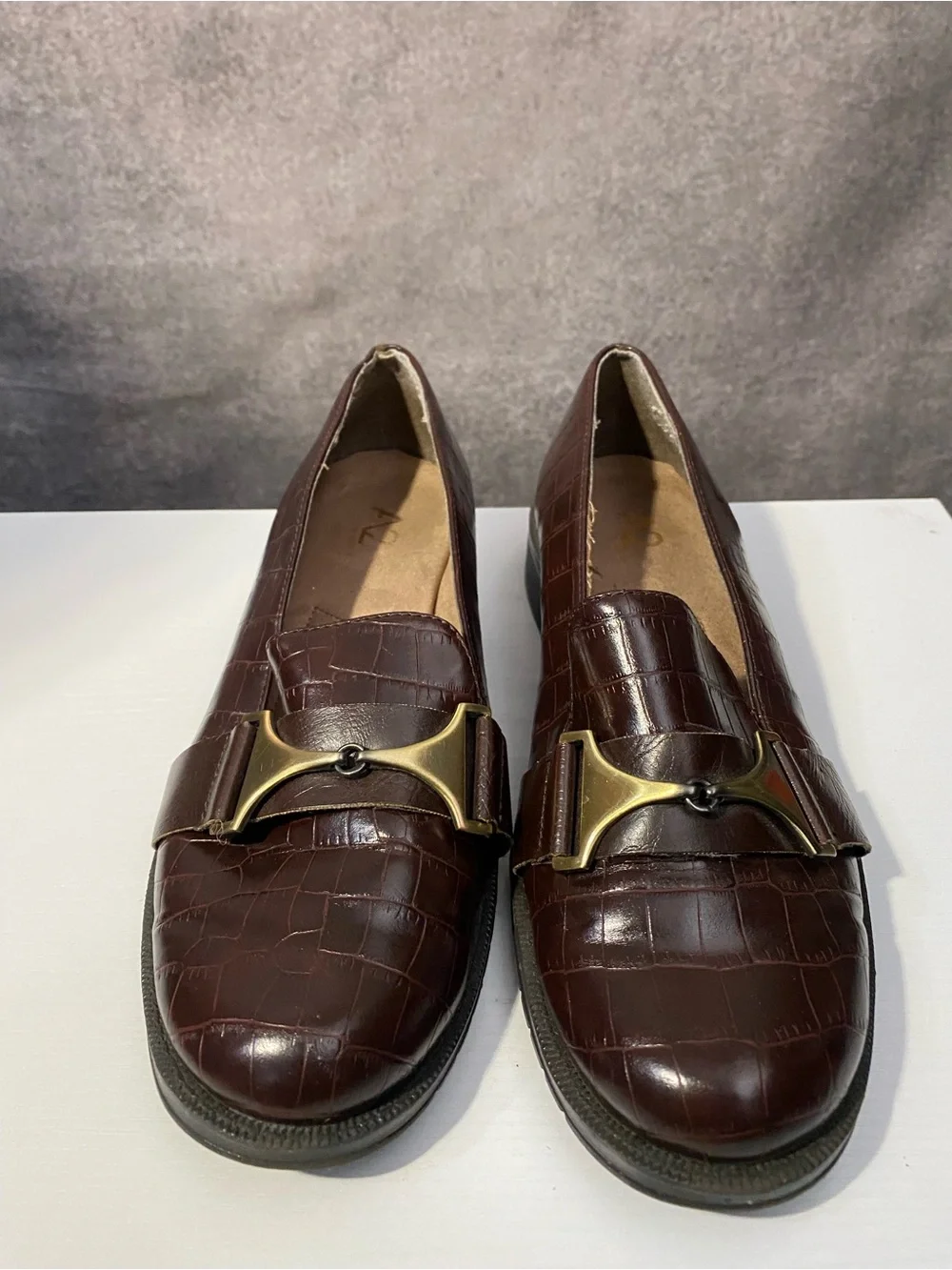 A2 by Aerosoles Dark Brown Croc Embossed Horsebit Loafers